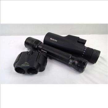 Black Duffle Bag W/Misc Tools, Flashlight, Binoculars,  Cutters