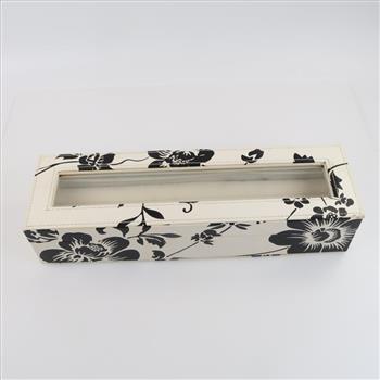 Black Flower Long Rectangle Ring Glass Top Display Box