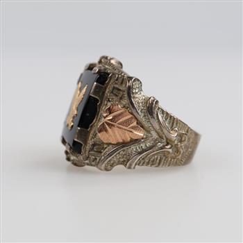 Black Hills Gold Sterling Silver Gold Accent Black Stone Ring