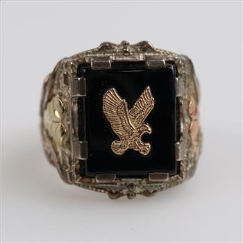Black Hills Gold Sterling Silver Gold Accent Black Stone Ring
