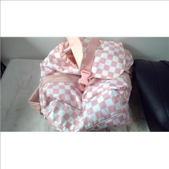 Black Leather Purse, And Pink Checkered Backpack, 2 Pieces