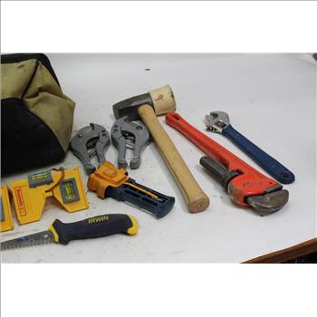 Black Toolbag With Swason Level, HDX Pipe Cutter And More Tools, 10+ Pieces