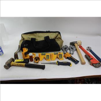 Black Toolbag With Swason Level, HDX Pipe Cutter And More Tools, 10+ Pieces