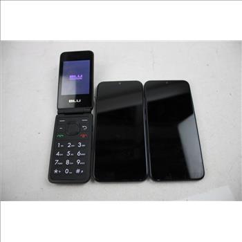 BLU Cell Phone Lot, 3 Pieces, Sold For Parts