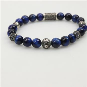 Blue And Sterling Silver Beaded Bracelet