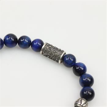 Blue And Sterling Silver Beaded Bracelet
