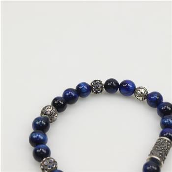 Blue And Sterling Silver Beaded Bracelet