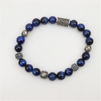 Blue And Sterling Silver Beaded Bracelet