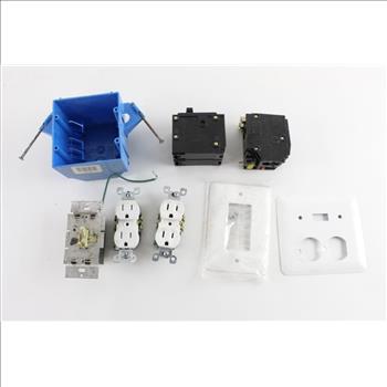 Blue Electrical Boxes And Other Electrical Equipment, 4 Pieces