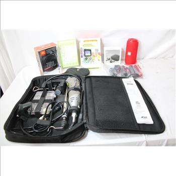 Blue Hawk Rotary Tool, Portable Arcade Gaming Console, Speakers, And More, 9 Pieces