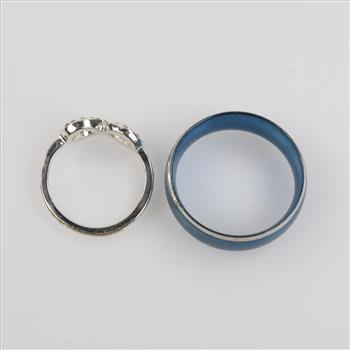 Blue Stainless Steel Band And Grey Metal Infinity Ring, 2 Pieces