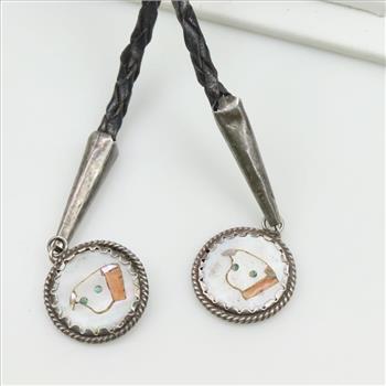 Bolo Tie Abalone Shell Mosaic Inlay Sterling Silver accent