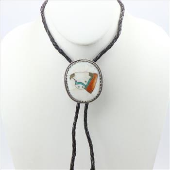 Bolo Tie Abalone Shell Mosaic Inlay Sterling Silver accent