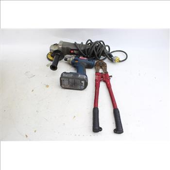 Bolt Cutter, Ryobi Impact Driver, Porter Cable Angle Grinder: 3 Items