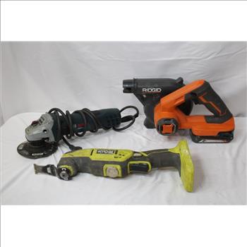 BOSCH Angle Grinder, Ryobi Multi-Tool, RIDGID Compact Jobsite, 3 Pieces