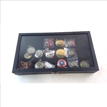 Box Of Pocket Watches And Compasses 16 Pieces