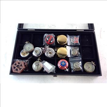 Box Of Pocket Watches And Compasses 16 Pieces