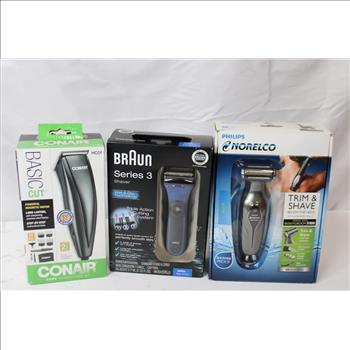 Braun Series 3 Shaver, Conair Home Cutting Kit, Philips Norelco Trim & Shave With Extended Reach 3 P