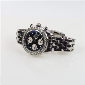 Breitling 2.20cts TW Diamond Cockpit Chronograph Watch-Evaluated By Our Certified Gemologist-AGS/GIA