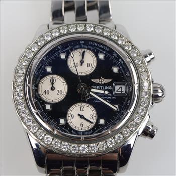 Breitling 2.20cts TW Diamond Cockpit Chronograph Watch-Evaluated By Our Certified Gemologist-AGS/GIA