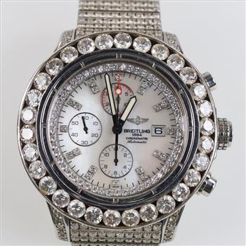 Breitling 31.71cts TW Diamond Super Avenger Watch- Evaluated By Our Certified Gemologist-AGS/GIA