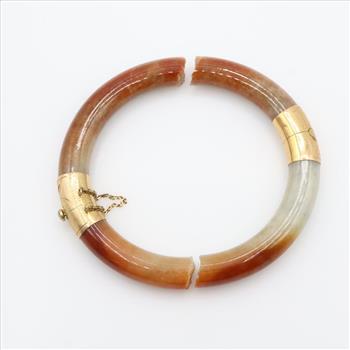 Brown Jadite 14kt Gold Accent Hinged Cuff