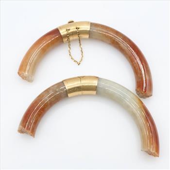 Brown Jadite 14kt Gold Accent Hinged Cuff