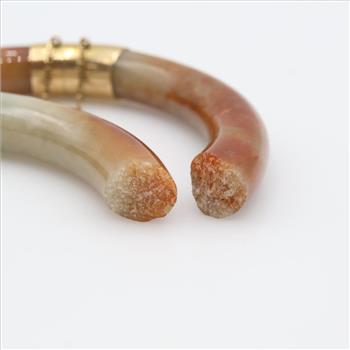 Brown Jadite 14kt Gold Accent Hinged Cuff