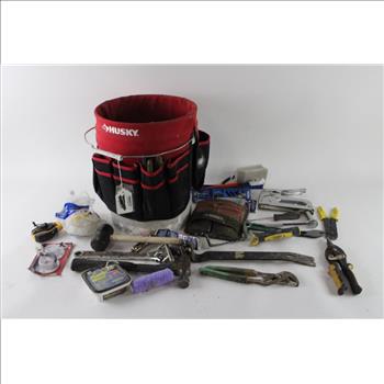 Bucket Of Tools, With Bucket Liner And Hand Tools, 15+ Pieces