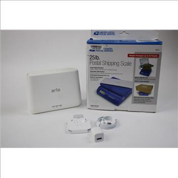 Bulk Lot Shipping Scale, Windshiel Projector, Speaker, Apple Charger, Arlo Camera