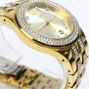 Bulova Crystal Gold- Tone Stainless Steel Watch
