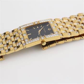 Bulova Men's Crystal Gold Tone Diamond Accented Watch