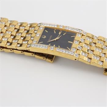 Bulova Men's Crystal Gold Tone Diamond Accented Watch