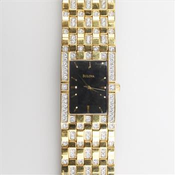 Bulova Men's Crystal Gold Tone Diamond Accented Watch