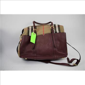 Burberry Burgundy/Beige Plaid Handbag - Doublechecked By Entrupy