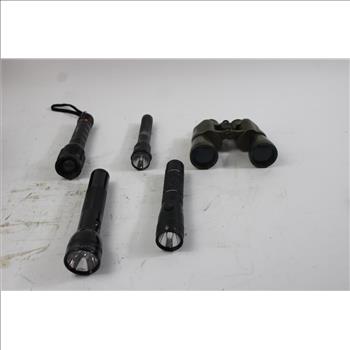 Bushnell Binoculars And Assorted Flashlights 10+ Pieces