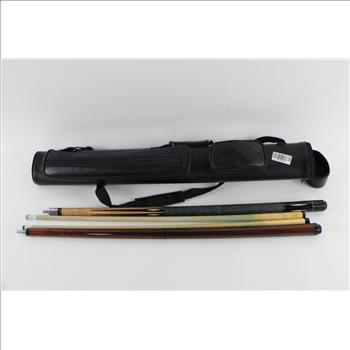 Bw And Schon Wood / Fiberglass Pool Sticks In 1 Leather Case