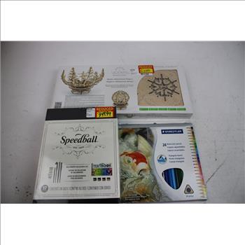 Calligraphy Set, Watercolor Pencils, UGears Mechanical Flower, And More, 6 Pieces