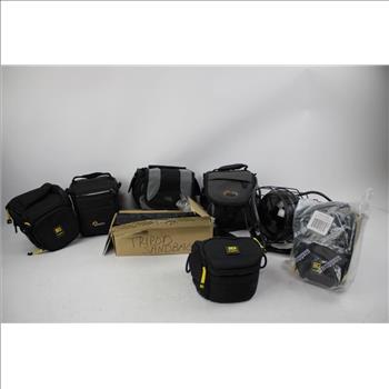 Camera Bags Bulk Lot With Tripod Sandbags And Black Light Lamp, 11 Pieces