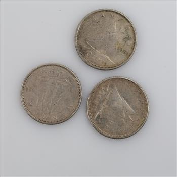Canadian Silver 10 Cents, 3 Pieces