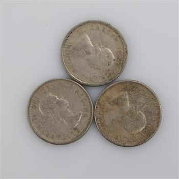 Canadian Silver 10 Cents, 3 Pieces