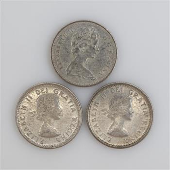 Canadian Silver 10 Cents, 3 Pieces