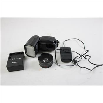 Canon Battery Charger, Flash Lens, Ultimax Studio Series Wide Angle Lens And More, 3+ Pieces