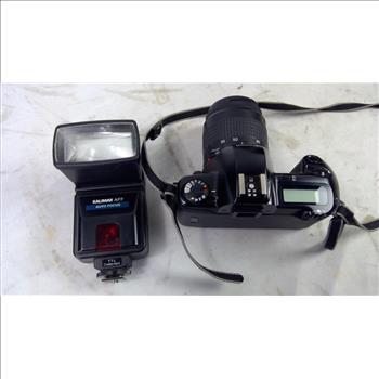 Canon EOS Rebel X 35mm SLR Camera With Kalimar AFF Flash And Camera Bag