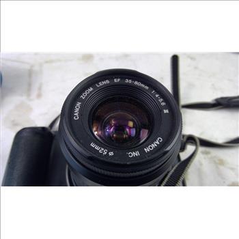 Canon EOS Rebel X 35mm SLR Camera With Kalimar AFF Flash And Camera Bag