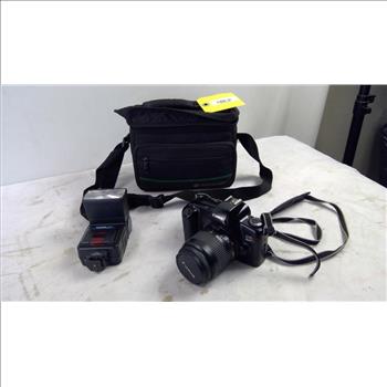 Canon EOS Rebel X 35mm SLR Camera With Kalimar AFF Flash And Camera Bag