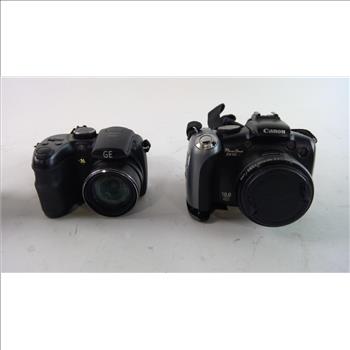 Canon & GE Cameras + Quantaray Lens, 3 Pieces