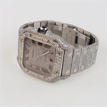 Cartier 13.82cts TW Diamond Santos Watch- Evaluated By Our Certified Gemologist - AGS / GIA