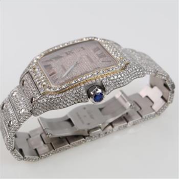 Cartier 13.82cts TW Diamond Santos Watch- Evaluated By Our Certified Gemologist - AGS / GIA