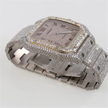 Cartier 13.82cts TW Diamond Santos Watch- Evaluated By Our Certified Gemologist - AGS / GIA